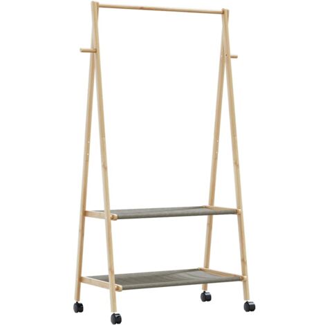Clothes Rack with Shelves and Wheels 96x45.5x155.5 cm Bamboo vidaXL