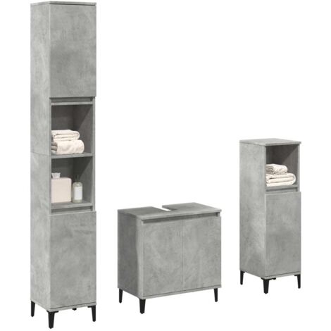 Vidaxl – 3 piece bathroom furniture set concrete grey engineered wood – Ample storage space – Moisture resistant – Easy to clean – Assembly required (1/5)