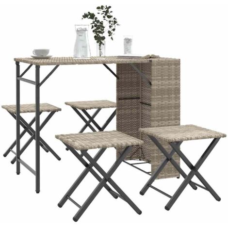 5 Piece Garden Dining Set Foldable Light Grey Poly Rattan vidaXL (1/5)