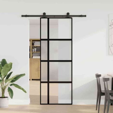 Sliding Door with Hardware Set 76x205 cm Tempered Glass&Aluminium vidaXL