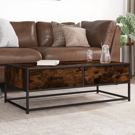Coffee Table Smoked Oak 100x50x35 cm Engineered Wood and Metal vidaXL