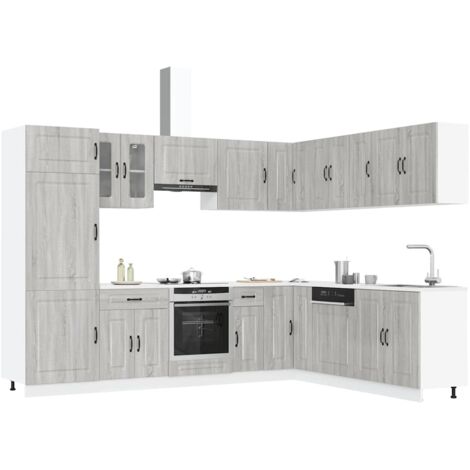 14 Piece Kitchen Cabinet Set Kalmar Grey Sonoma Engineered Wood vidaXL