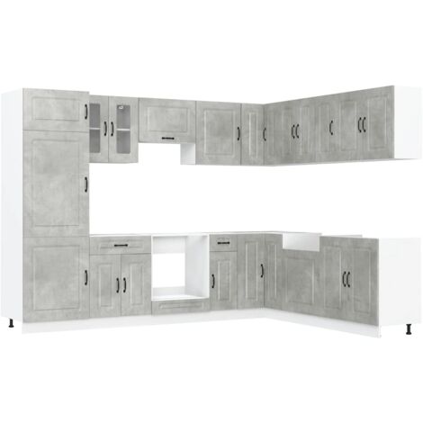 14 Piece Kitchen Cabinet Set Kalmar Concrete Grey Engineered Wood vidaXL