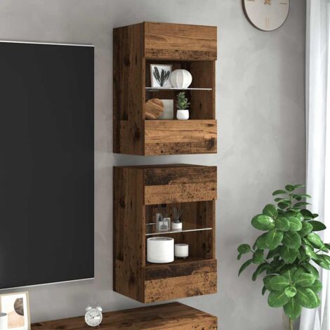 Wall Cabinets with LED Lights for TV 2 pcs Old Wood 40x30x60,5 cm vidaXL (1/5)