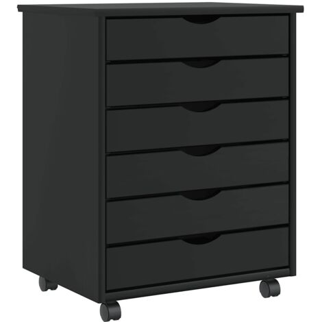Rolling Cabinet with Drawers MOSS Black Solid Wood Pine vidaXL