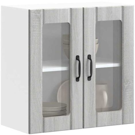 Kitchen Wall Cabinet with Glass Door Lucca Grey Sonoma Engineered Wood vidaXL