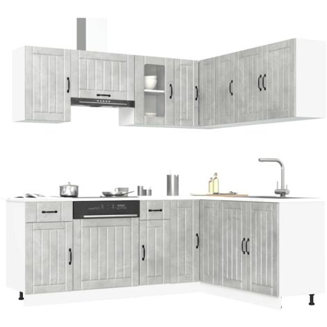 11 Piece Kitchen Cabinet Set Kalmar Concrete Grey Engineered Wood vidaXL