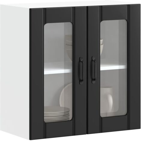 Kitchen Wall Cabinet with Glass Door Lucca Black Engineered Wood vidaXL