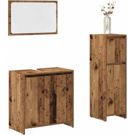 3 Piece Bathroom Furniture Set Old Wood Engineered Wood vidaXL