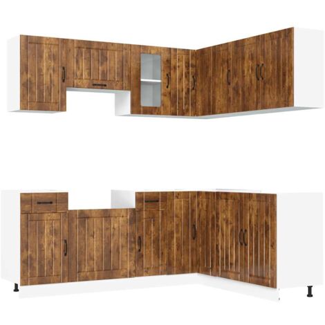 11 Piece Kitchen Cabinet Set Kalmar Smoked Oak Engineered Wood vidaXL