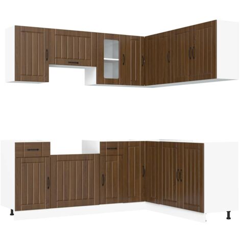 11 Piece Kitchen Cabinet Set Kalmar Brown Oak Engineered Wood vidaXL
