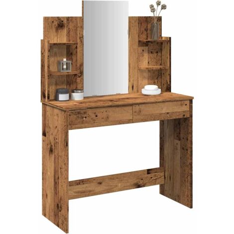 Dressing Table with Mirror Old Wood 96x39x142 cm vidaXL