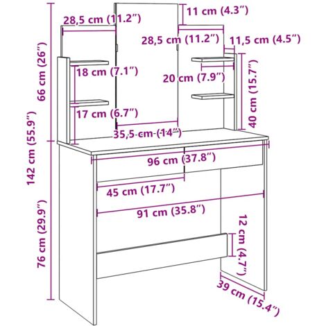 Dressing Table with Mirror Old Wood 96x39x142 cm vidaXL