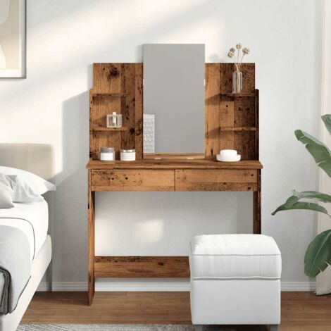 Dressing Table with Mirror Old Wood 96x39x142 cm vidaXL