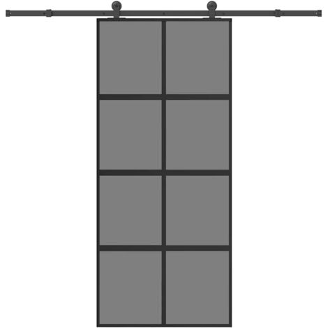Sliding Door with Hardware Set 90x205 cm Tempered Glass and Aluminium vidaXL