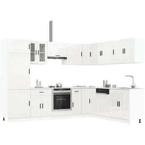 14 Piece Kitchen Cabinet Set Porto Gloss White Engineered Wood vidaXL (1/5)