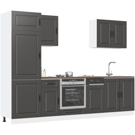 7 Piece Kitchen Cabinet Set Kalmar Black Engineered Wood vidaXL