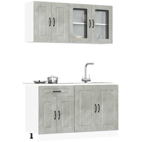 4 Piece Kitchen Cabinet Set Kalmar Concrete Grey Engineered Wood vidaXL (1/5)