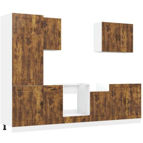 7 Piece Kitchen Cabinet Set Kalmar Smoked Oak Engineered Wood vidaXL