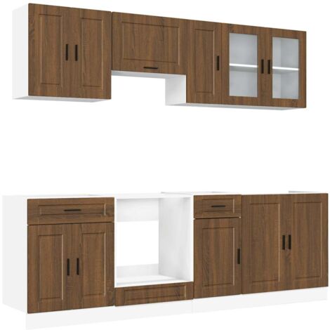 8 Piece Kitchen Cabinet Set Kalmar Brown Oak Engineered Wood vidaXL