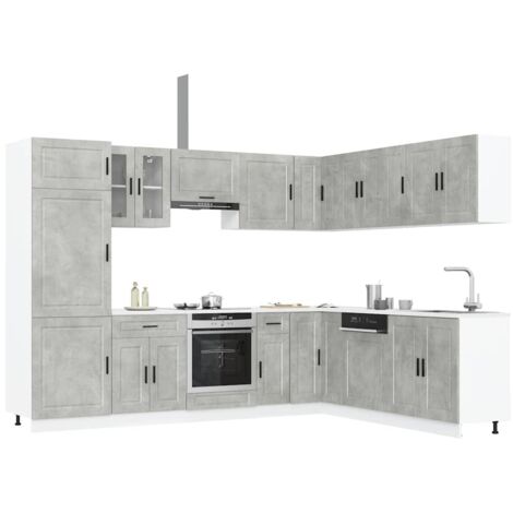 14 Piece Kitchen Cabinet Set Porto Concrete Grey Engineered Wood vidaXL