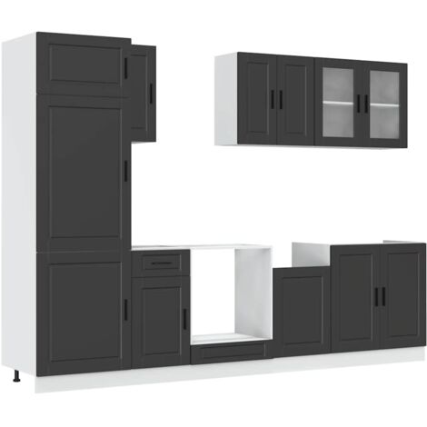 8 Piece Kitchen Cabinet Set Porto Black Engineered Wood vidaXL