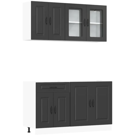 4 Piece Kitchen Cabinet Set Kalmar Black Engineered Wood vidaXL