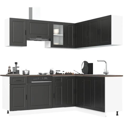 11 Piece Kitchen Cabinet Set Porto Black Engineered Wood vidaXL