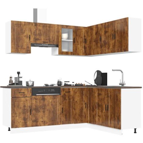 vidaXL 11 Piece Kitchen Cabinet Set Porto Smoked Oak Engineered Wood