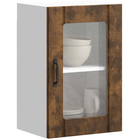 Kitchen Wall Cabinet with Glass Door Lucca Smoked Oak vidaXL