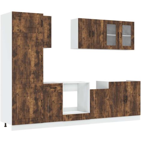 8 Piece Kitchen Cabinet Set Kalmar Smoked Oak Engineered Wood vidaXL