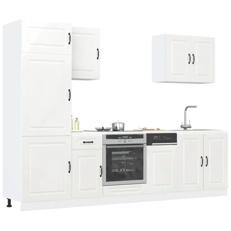 7 Piece Kitchen Cabinet Set Kalmar High Gloss White Engineered Wood vidaXL