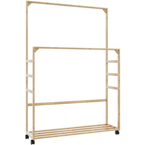 Clothes Rack with Shelves and Wheels 90x35x155 cm Bamboo vidaXL