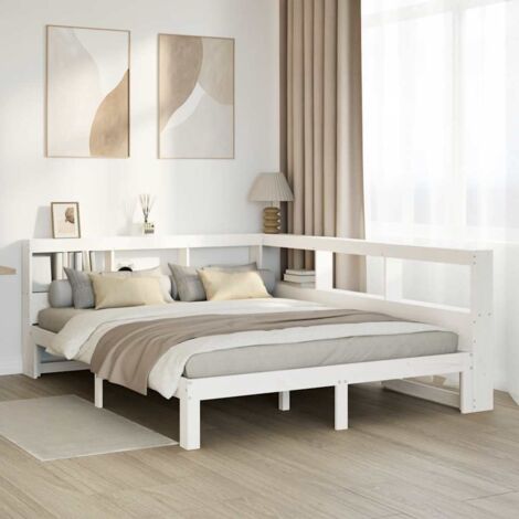 Bookcase Bed without Mattress White 150x200 cm King Size Solid Wood Pine vidaXL (1/5)