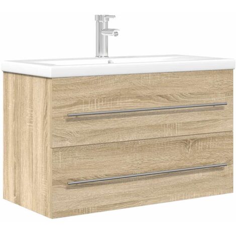 2 Piece Bathroom Furniture Set Sonoma Oak Engineered Wood vidaXL