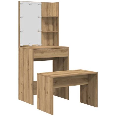 Dressing Table Set with LED Artisan Oak Engineered Wood vidaXL (1/5)