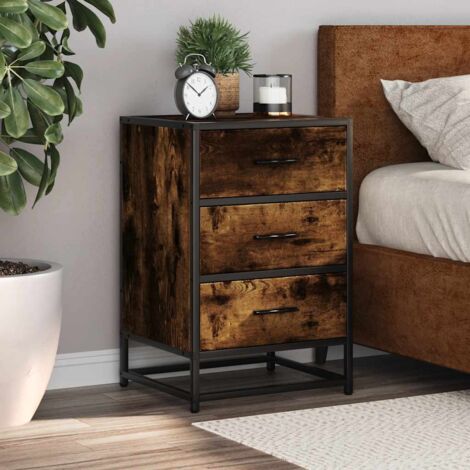Bedside Cabinet Smoked Oak 40x34.5x60 cm Engineered Wood and Metal vidaXL (1/5)