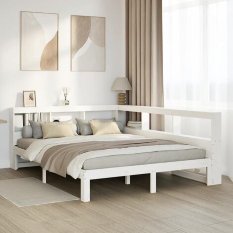 Bookcase Bed without Mattress White 140x200 cm Solid Wood Pine vidaXL (1/5)