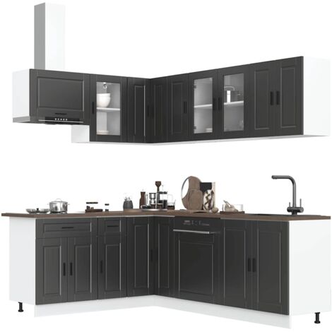 11 Piece Kitchen Cabinet Set Porto Black Engineered Wood vidaXL