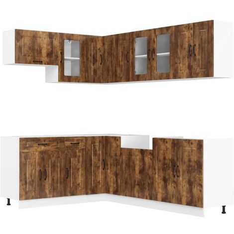 11 Piece Kitchen Cabinet Set Kalmar Smoked Oak Engineered Wood vidaXL