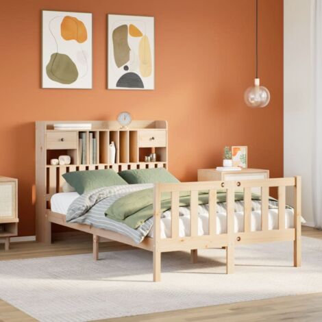 Bookcase Bed without Mattress 135x190 cm Double Solid Wood Pine vidaXL (1/5)