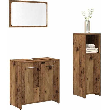 3 Piece Bathroom Furniture Set Old Wood Engineered Wood vidaXL