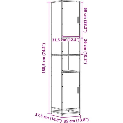 Bathroom Cabinet Grey Sonoma 35x37.5x188.5 cm Engineered Wood and Metal vidaXL