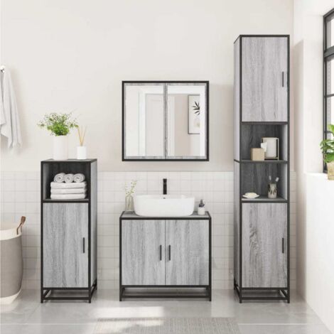 Bathroom Cabinet Grey Sonoma 35x37.5x188.5 cm Engineered Wood and Metal vidaXL