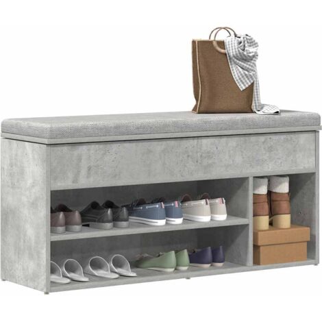 Shoe Bench Concrete Grey 102x30.5x45 cm Engineered Wood vidaXL