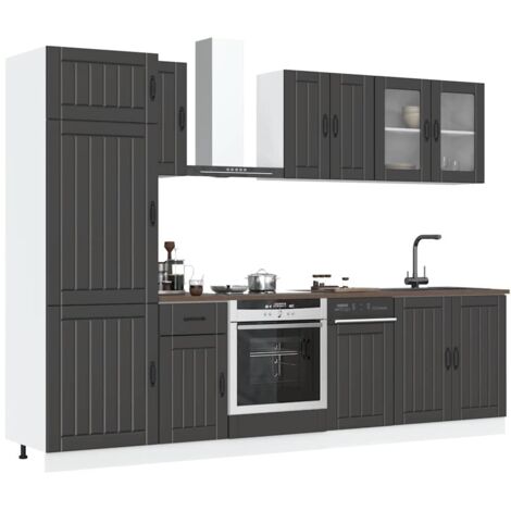 8 Piece Kitchen Cabinet Set Kalmar Black Engineered Wood vidaXL