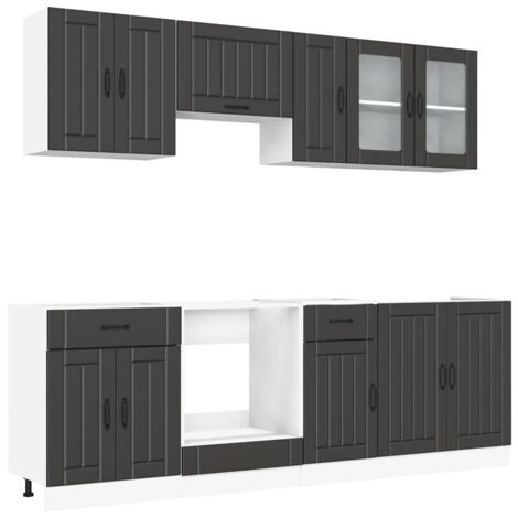 8 Piece Kitchen Cabinet Set Kalmar Black Engineered Wood vidaXL