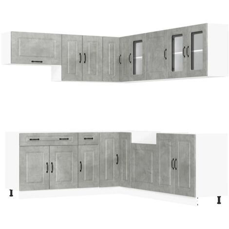 11 Piece Kitchen Cabinet Set Kalmar Concrete Grey Engineered Wood vidaXL