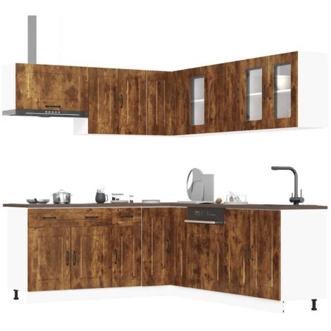 11 Piece Kitchen Cabinet Set Kalmar Smoked Oak Engineered Wood vidaXL