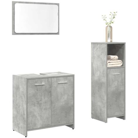 Vidaxl – 3 piece bathroom furniture set – Engineered wood – Concrete grey – Sink cabinet 60 x 33 x 60 cm – Ample storage space – Easy to clean (1/5)